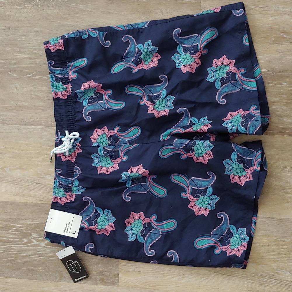 NWT Original Use Men's Blue Paisley Print Swim Trunks Size L
